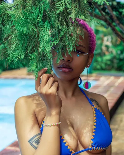 Singer Ceee Sexy Poses in a Blue Bikini Outfit in Photoshoot by Bash Mutumba