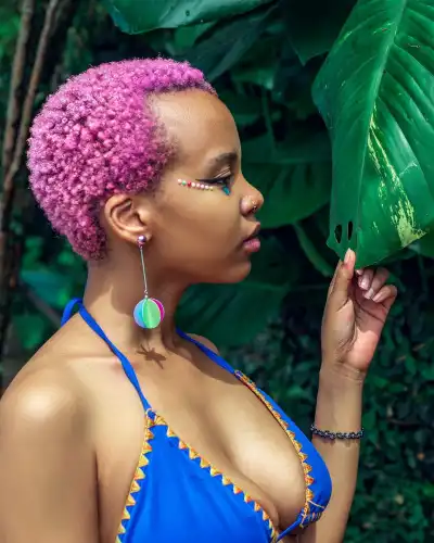 Singer Ceee Sexy Poses in a Blue Bikini Outfit in Photoshoot by Bash Mutumba