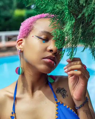 Singer Ceee Sexy Poses in a Blue Bikini Outfit in Photoshoot by Bash Mutumba